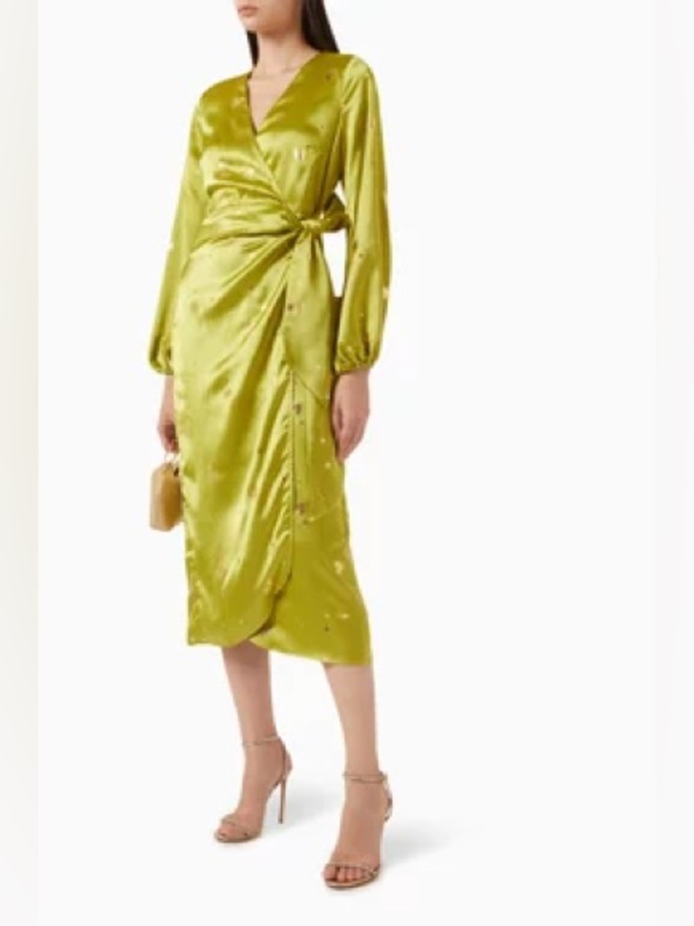 Never Fully Dressed Vienna Hearts Wrap Midi Dress in Satin Size 2 - Picture 5 of 13